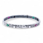 Load image into Gallery viewer, 925 Sterling Silver Engraved Floral Motif Multi-Color Gem Single Bangle for Women
