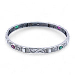 Load image into Gallery viewer, 925 Sterling Silver Engraved Floral Motif Multi-Color Gem Single Bangle for Women
