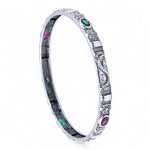 Load image into Gallery viewer, 925 Sterling Silver Engraved Floral Motif Multi-Color Gem Single Bangle for Women
