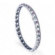 925 Sterling Silver Swirl Design Pink & Green CZ Single Bangle For Women