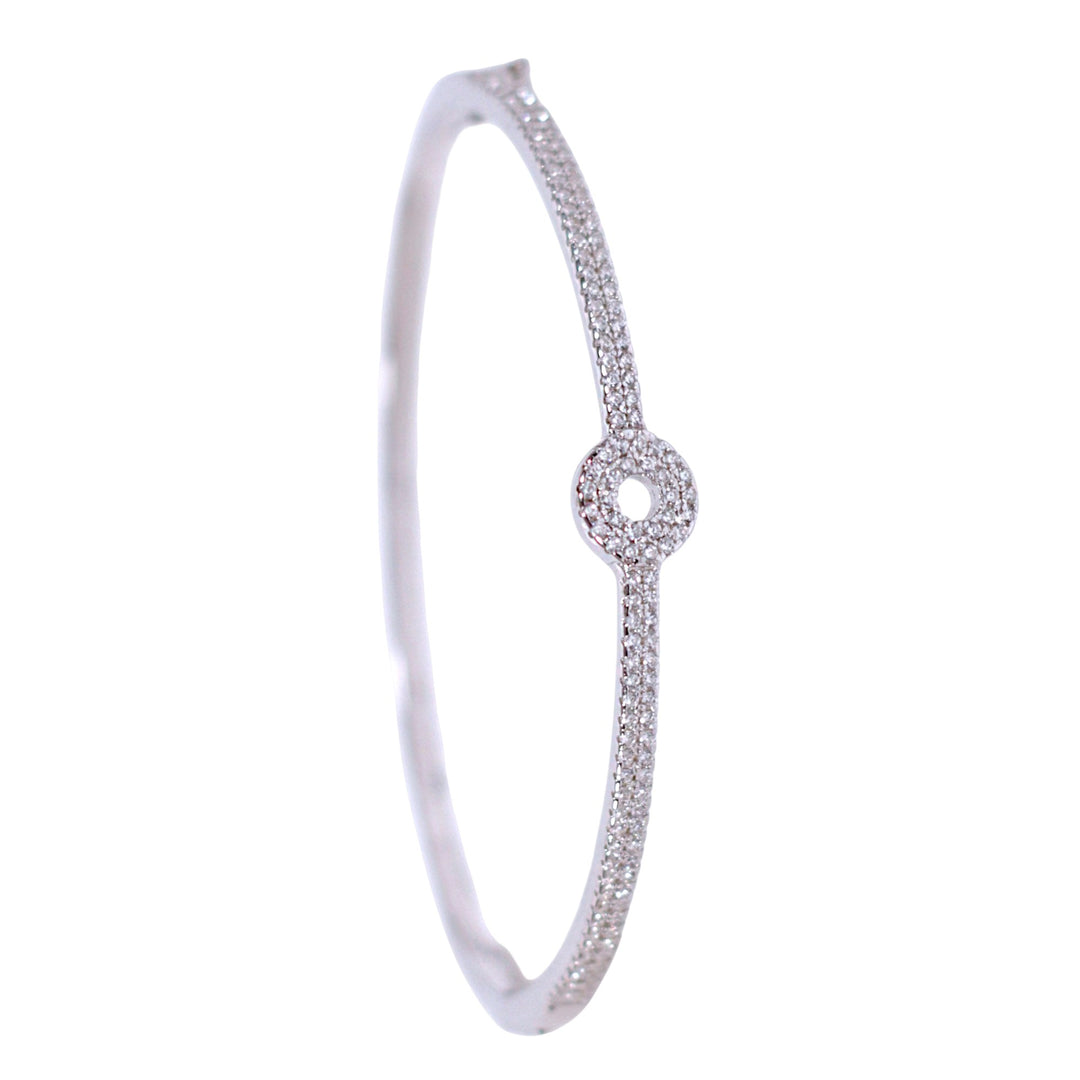 925 Sterling Silver CZ Circle Charm Bangle for Women/Girls