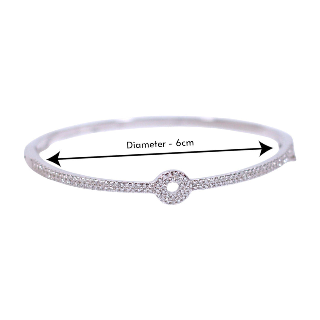 925 Sterling Silver CZ Circle Charm Bangle for Women/Girls