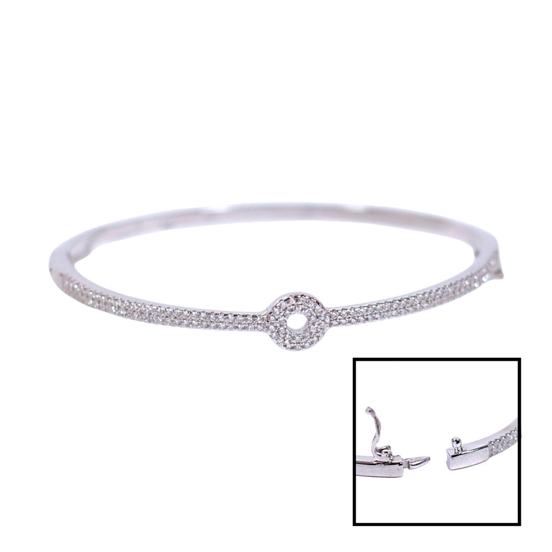 925 Sterling Silver CZ Circle Charm Bangle for Women/Girls