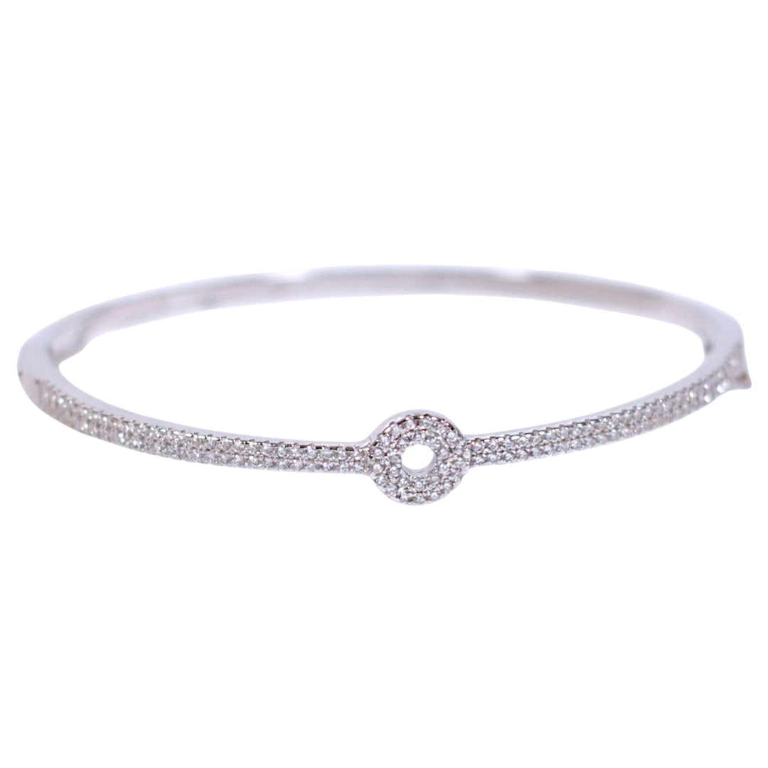 925 Sterling Silver CZ Circle Charm Bangle for Women/Girls