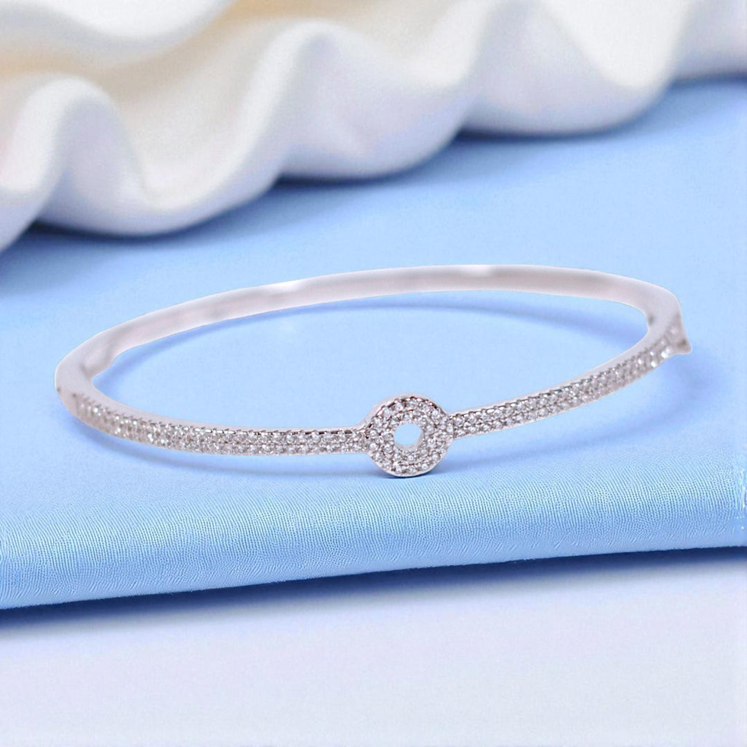 925 Sterling Silver CZ Circle Charm Bangle for Women/Girls