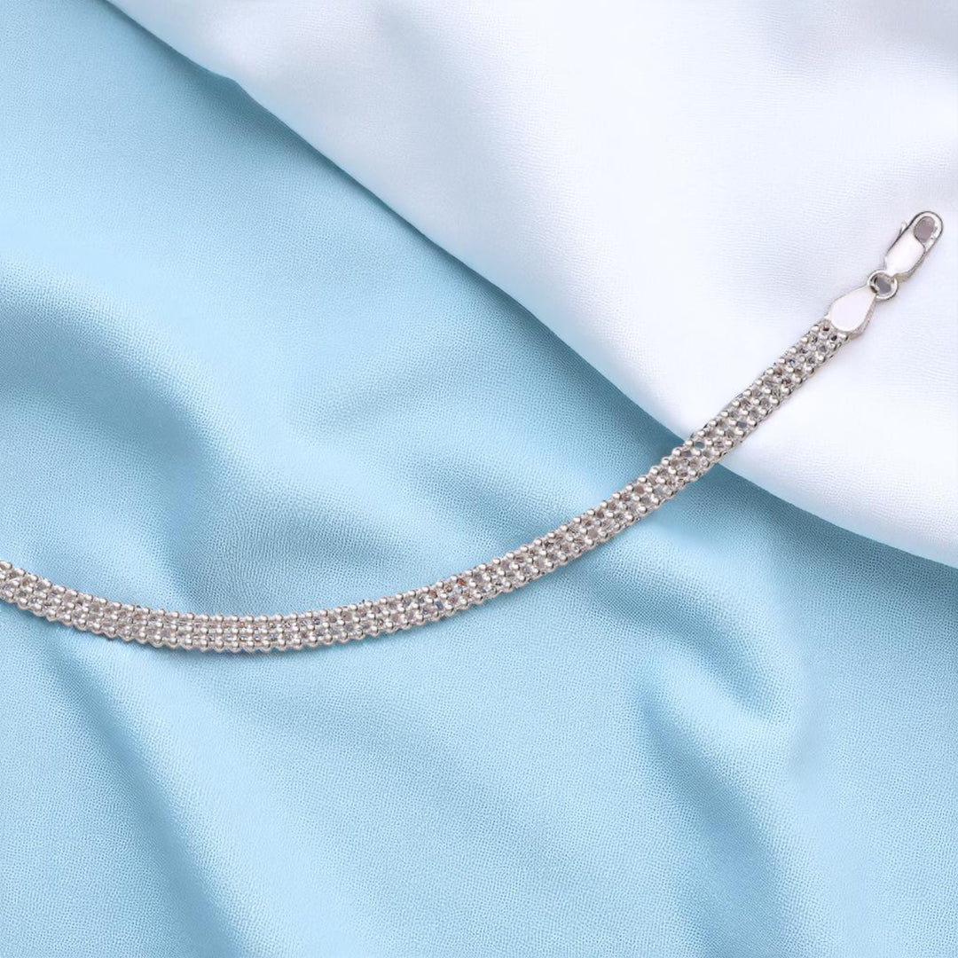 925 Sterling Silver Plain Ball Chain Single Anklet for Women