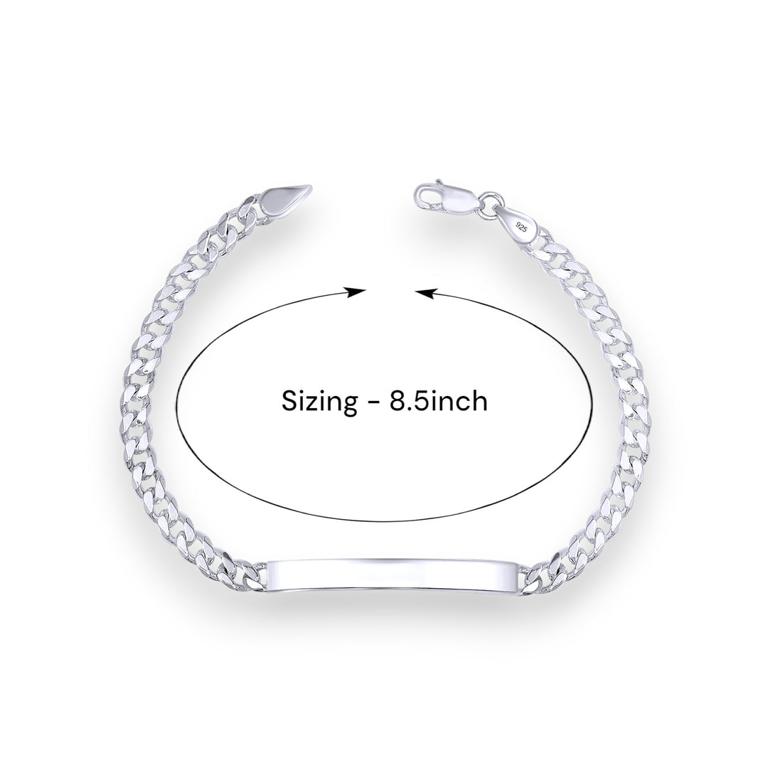 925 Sterling Silver Curb Chain 8 Inch Id Bracelet for Mens