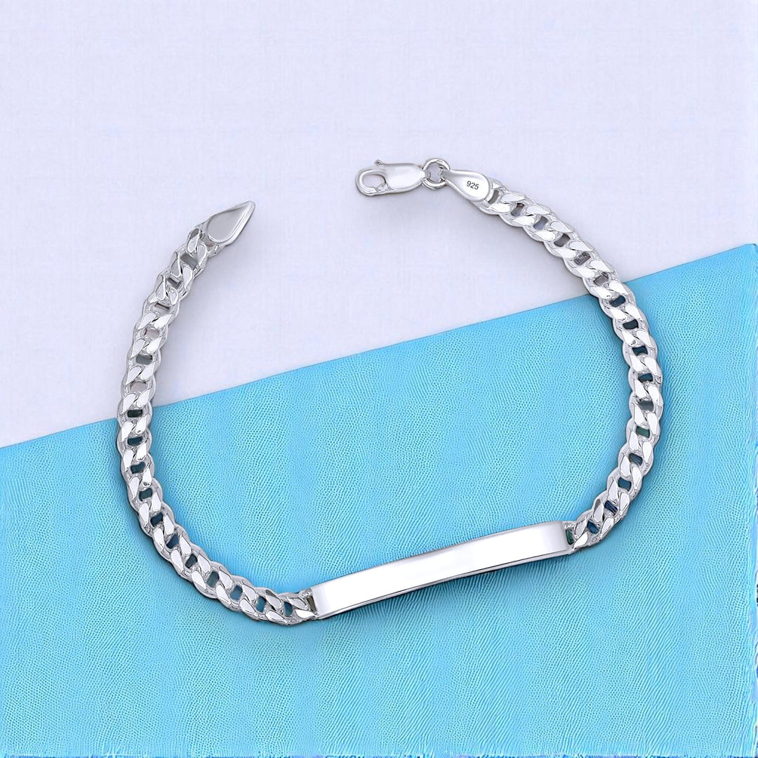 925 Sterling Silver Curb Chain 8 Inch Id Bracelet for Mens