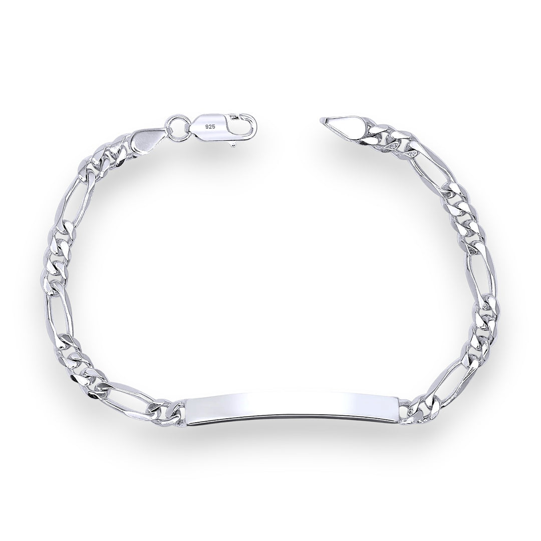 925 Sterling Silver Figaro Chain ID Bracelet for Mens