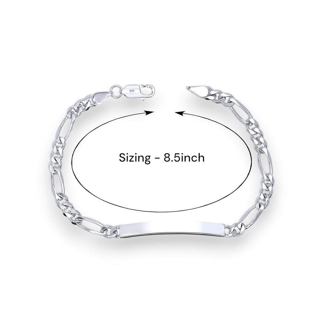 925 Sterling Silver Figaro Chain ID Bracelet for Mens