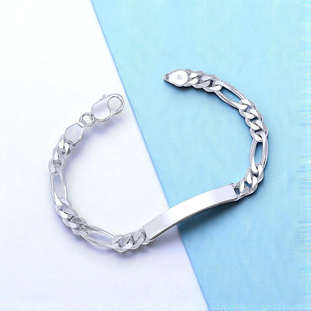 Taraash Silver Figaro Chain ID Bracelet for Mens