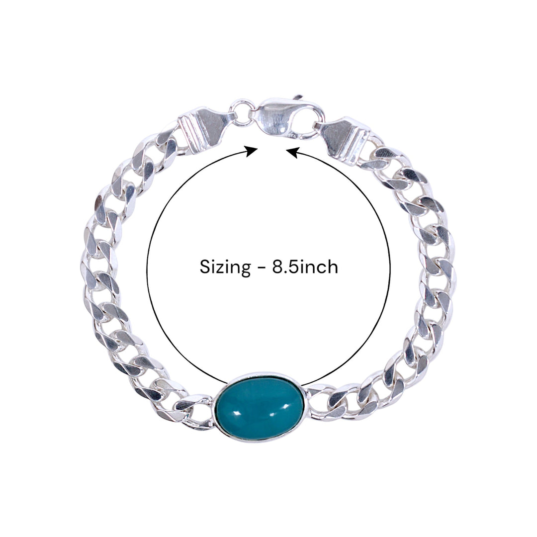 925 Sterling Silver Curb Chain with Firoza Stone Bracelet For Mens