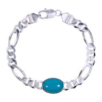 Load image into Gallery viewer, 925 Sterling Silver Men&#39;s Figaro Chain Bracelet with Firoza Stone
