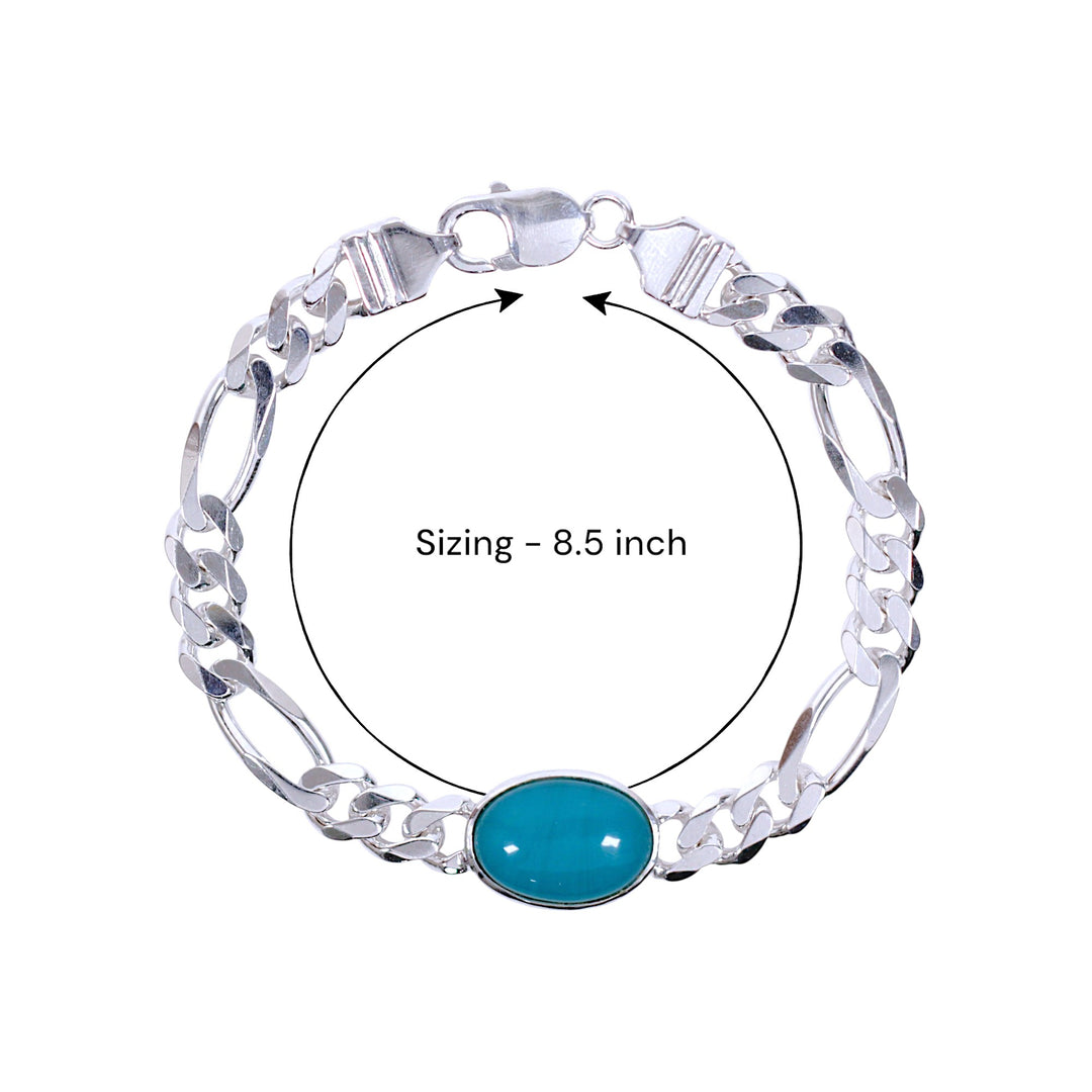 925 Sterling Silver Men's Figaro Chain Bracelet with Firoza Stone