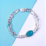 Load image into Gallery viewer, 925 Sterling Silver Men&#39;s Figaro Chain Bracelet with Firoza Stone
