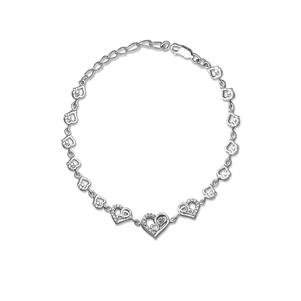 CLARA 925 Sterling Silver Heart Bracelet  Adjustable Rhodium Plated  Swiss Zirconia