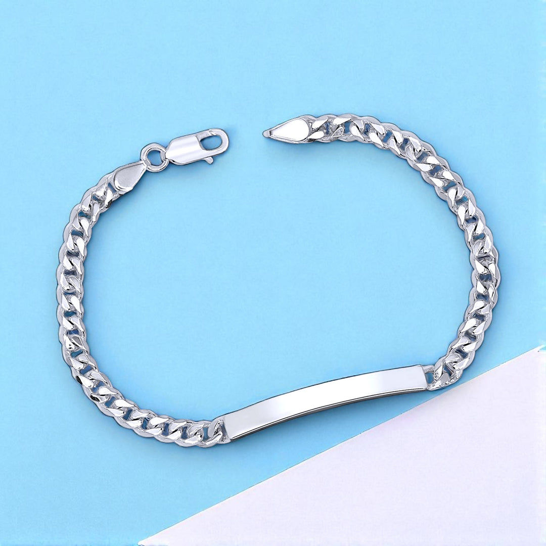 925 Sterling Silver Curb Chain ID Bracelets for Men