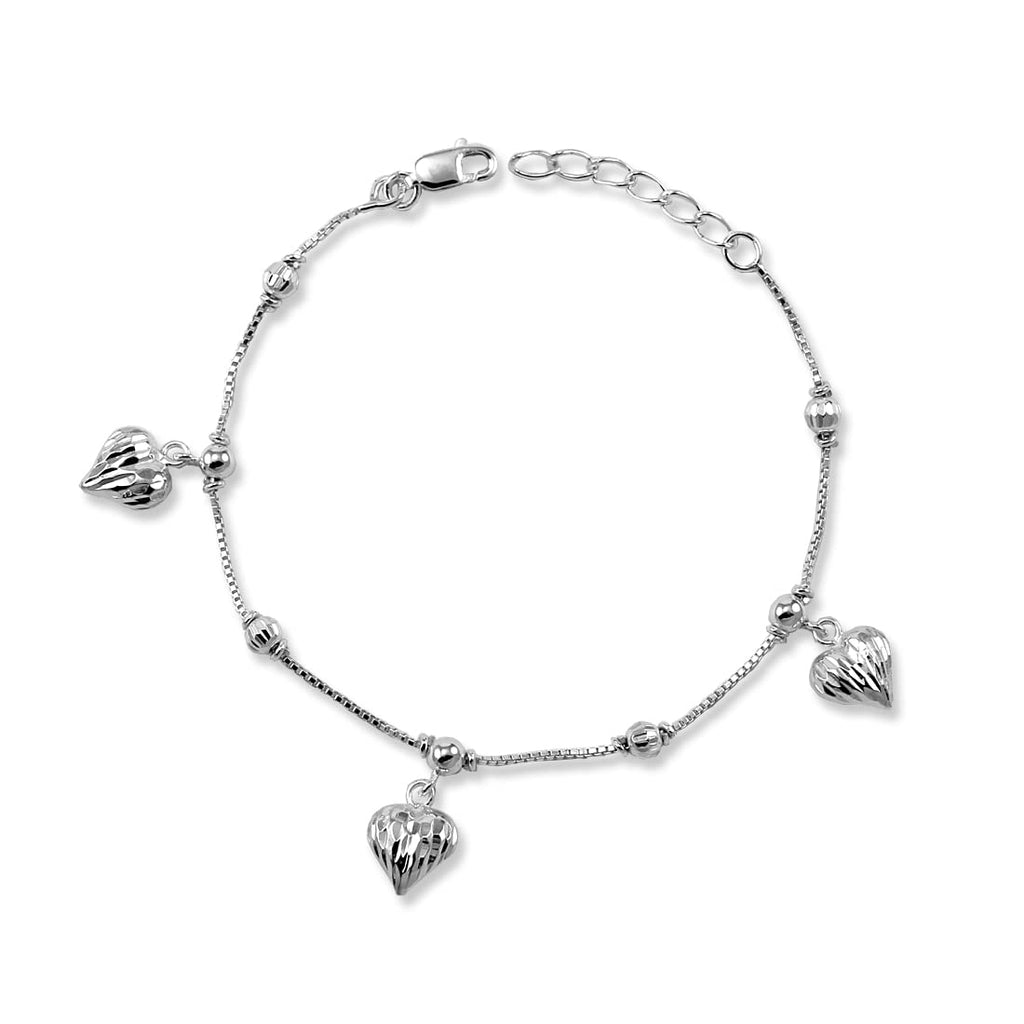 Sterling Silver Ball Slider Bracelet - With Engraved Heart & Pearl Charm -  The Perfect Keepsake Gift