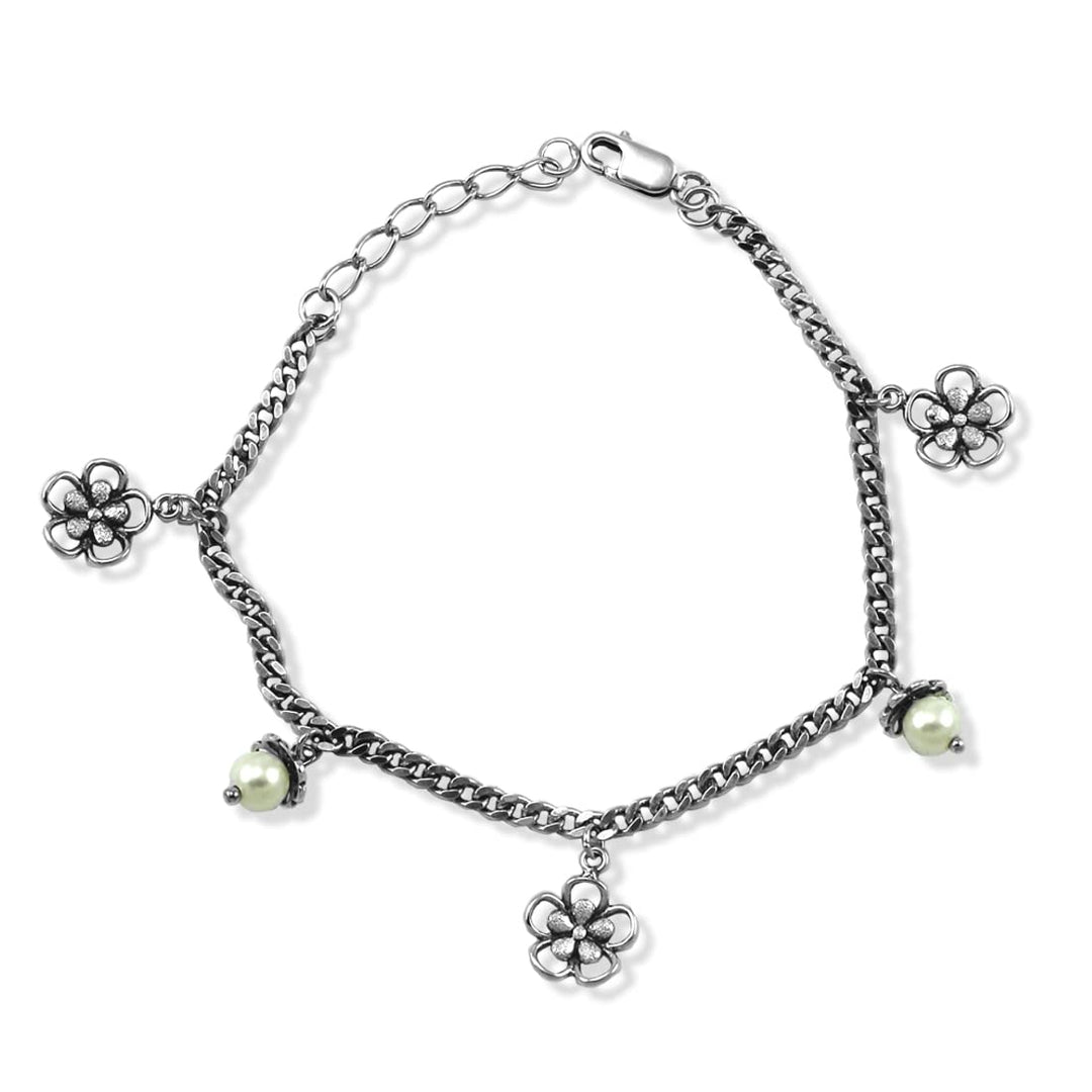 Taraash 925 Sterling Floral Pearl Silver Bracelet | Silver Bracelet For Women | Silver Bracelet