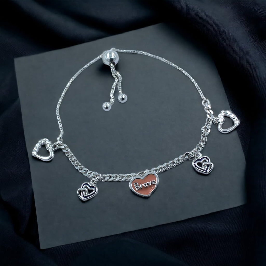 Zirconia Link Silver Bracelet with Heart Motif 