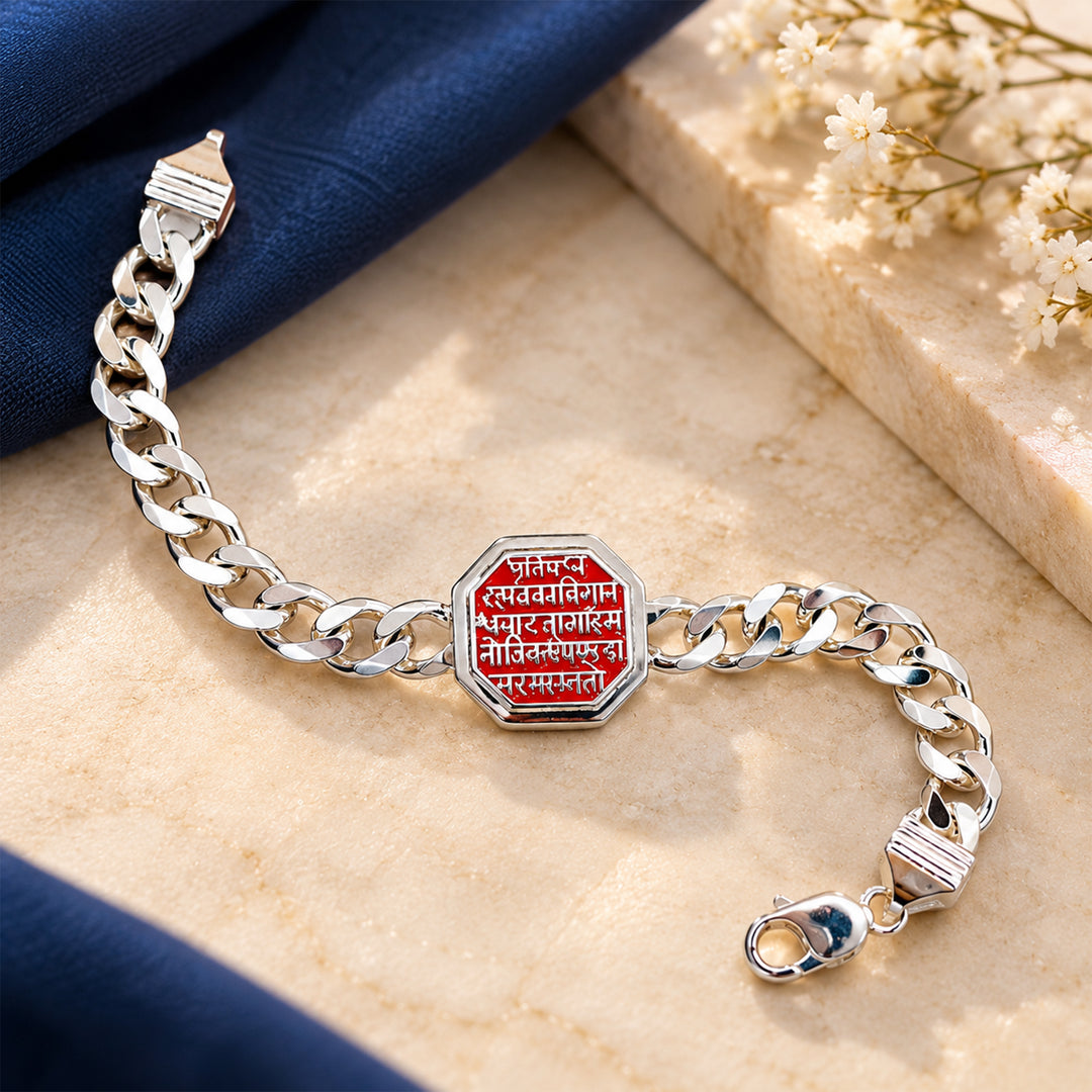 925 Sterling Silver Rajmudra curb chain Bracelet for Men