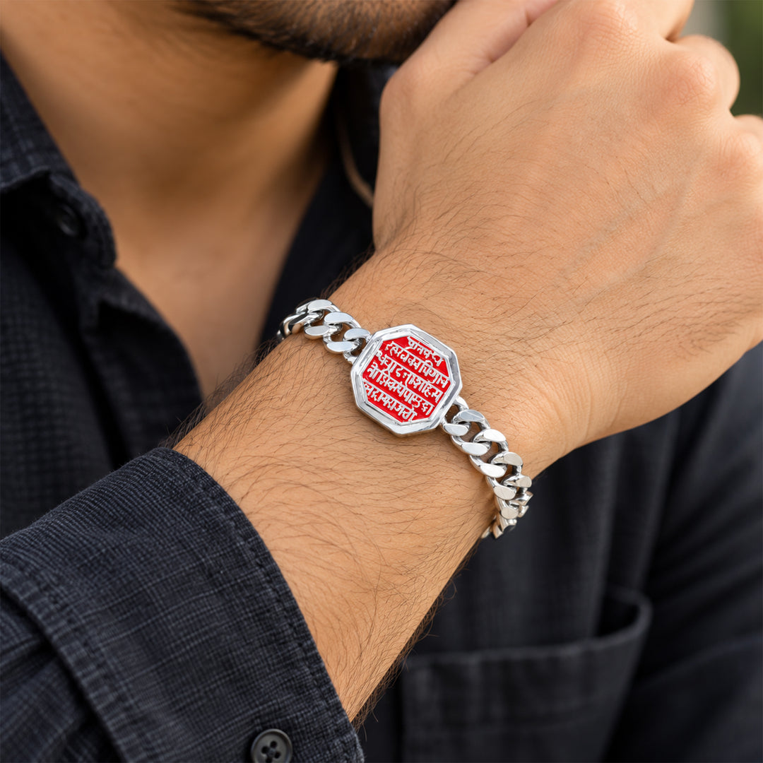 925 Sterling Silver Rajmudra curb chain Bracelet for Men