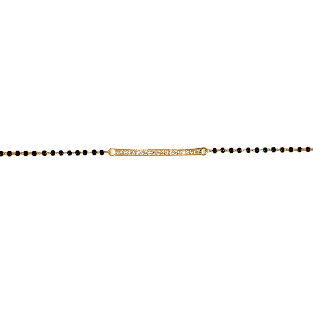 925 Sterling Silver Bracelet for Kids with Gold-Toned Bar and Black Beads