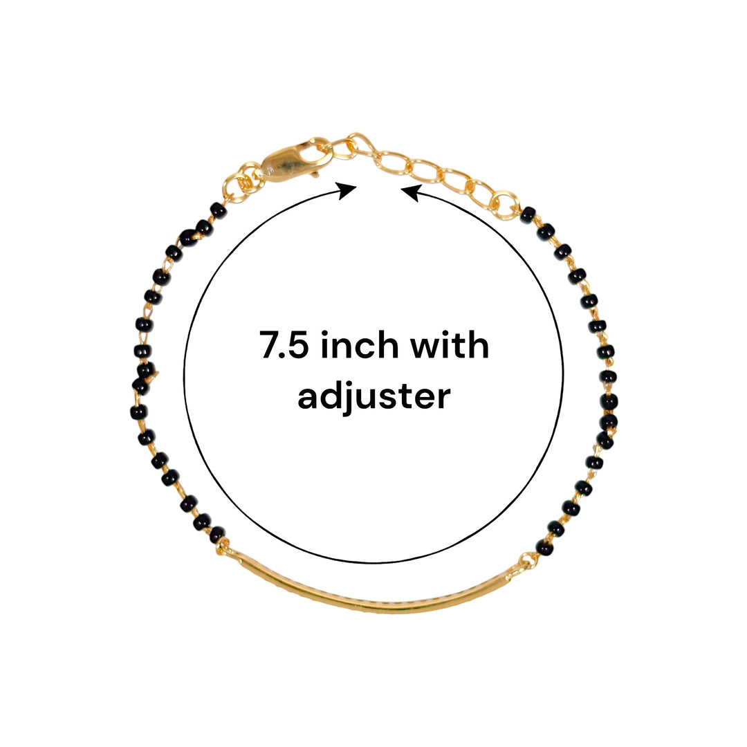 925 Sterling Silver Bracelet for Kids with Gold-Toned Bar and Black Beads