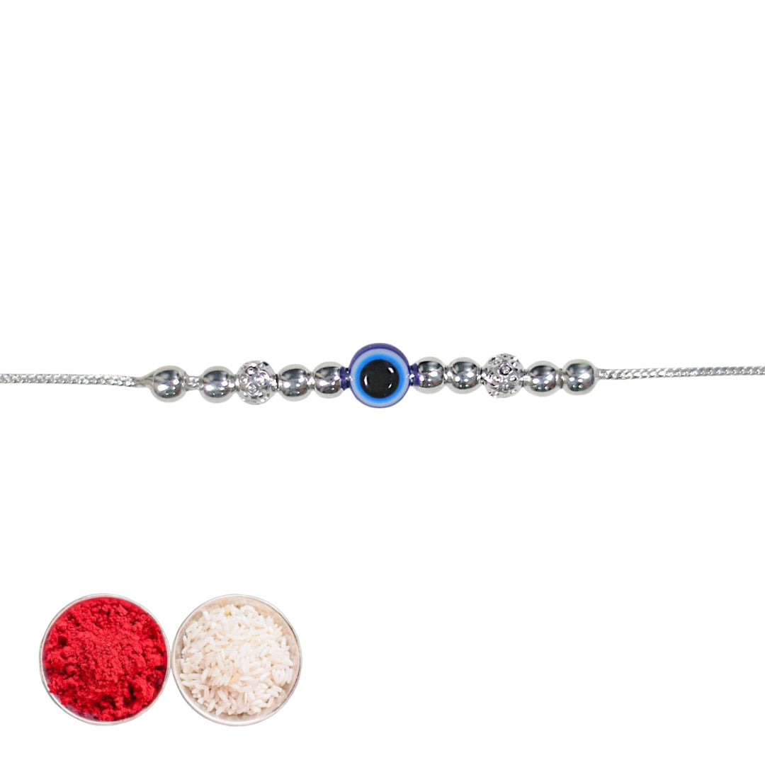 925 Sterling Silver Evil Eye & Silver Balls Rakhi For Brother