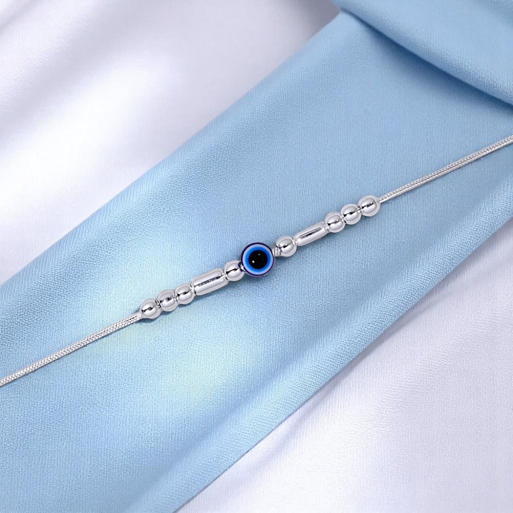 925 Sterling Silver Beaded with Evil Eye Charm Rakhi For Brother