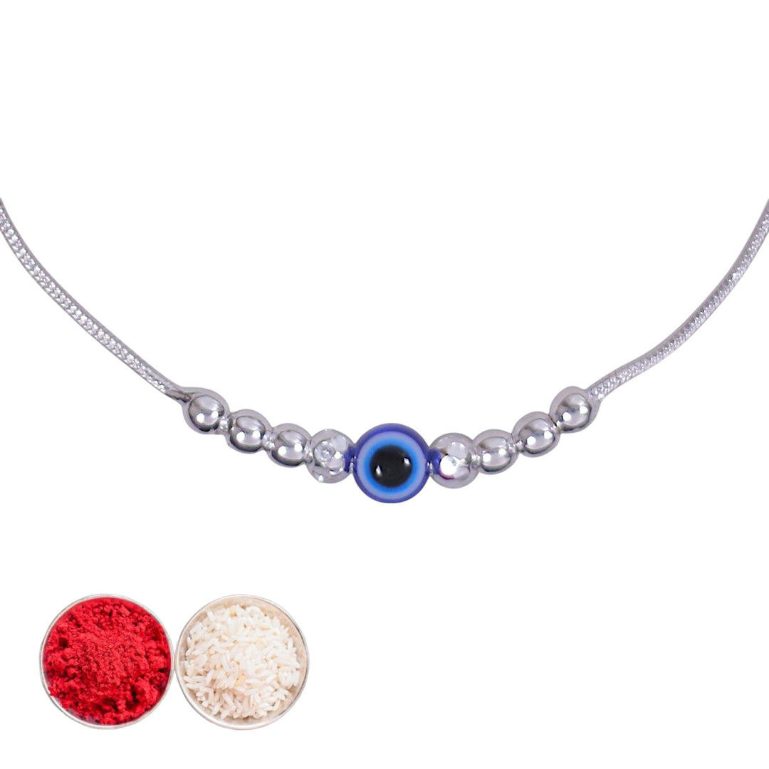 925 Sterling Silver Multi Beaded Evil Eye Silver Rakhi for Brother/Men