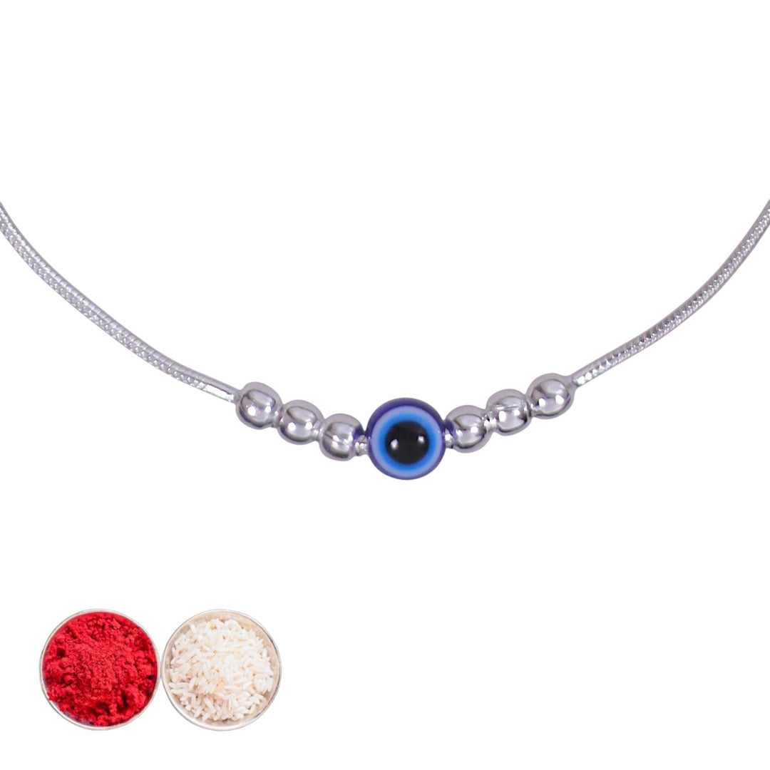 925 Sterling Silver Evil Eye Beaded Elegant Rakhi For Brother