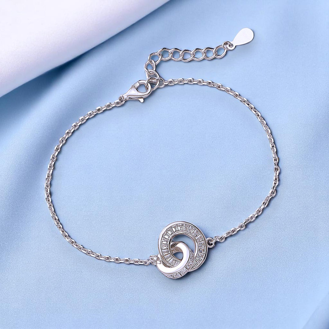 925 Sterling Silver Interlink Double CZ Circle Bracelet for Women