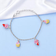 925 Sterling Silver Ice Cream Cupcake Charm Bracelet for Girls