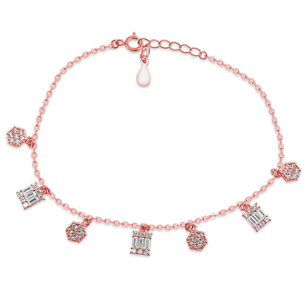 Rose gold plated chain bracelet with cz heart charms -