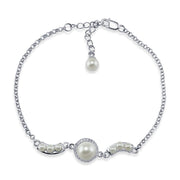 Taraash 925 Sterling Silver CZ Pearl Bracelet For Women