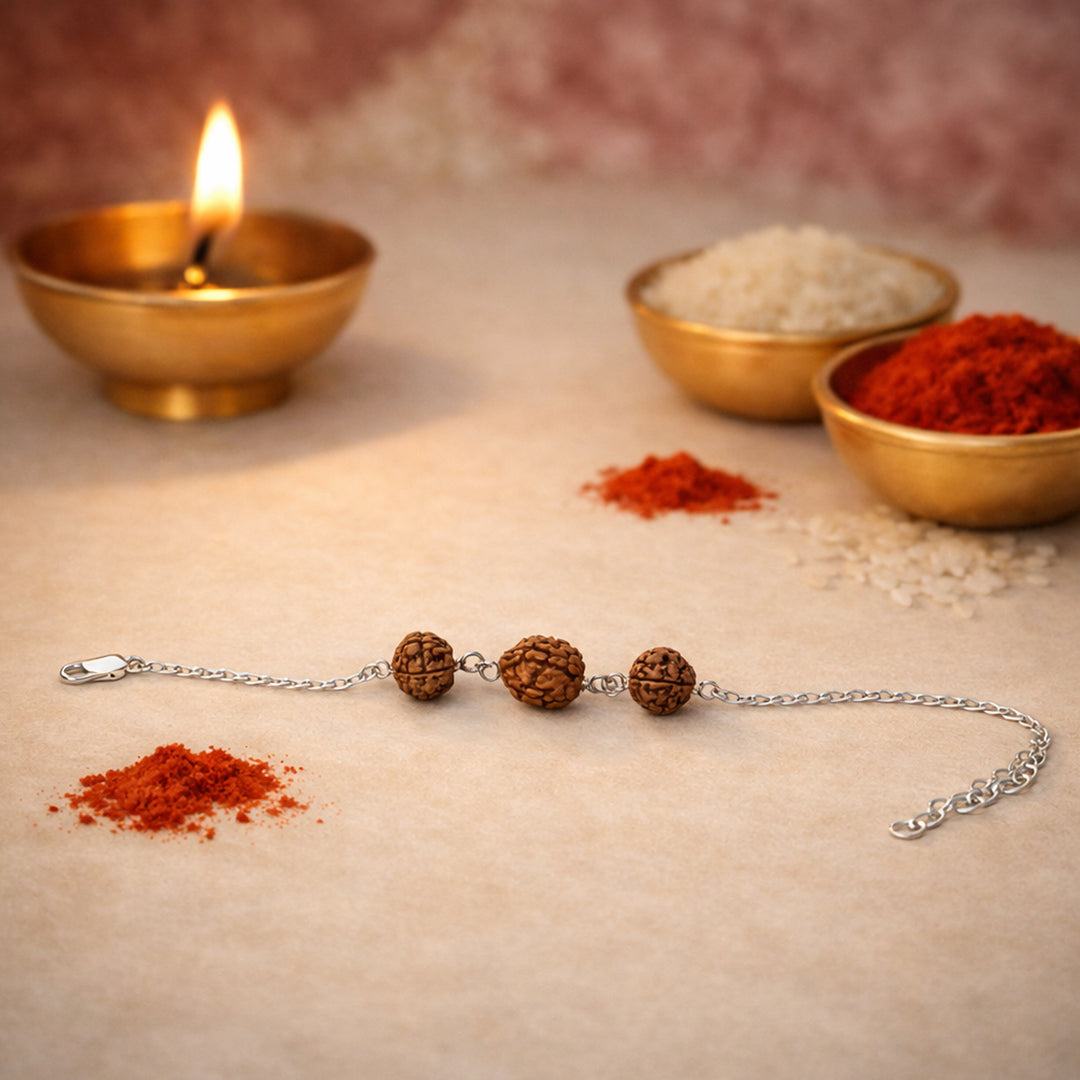 Taraash 925 Sterling Silver Rudraksha Bracelet Rakhi