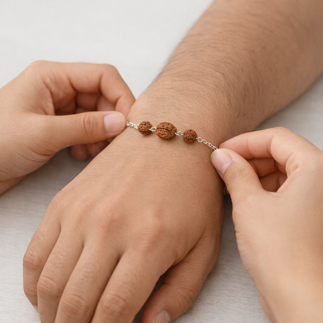 Taraash 925 Sterling Silver Rudraksha Bracelet Rakhi