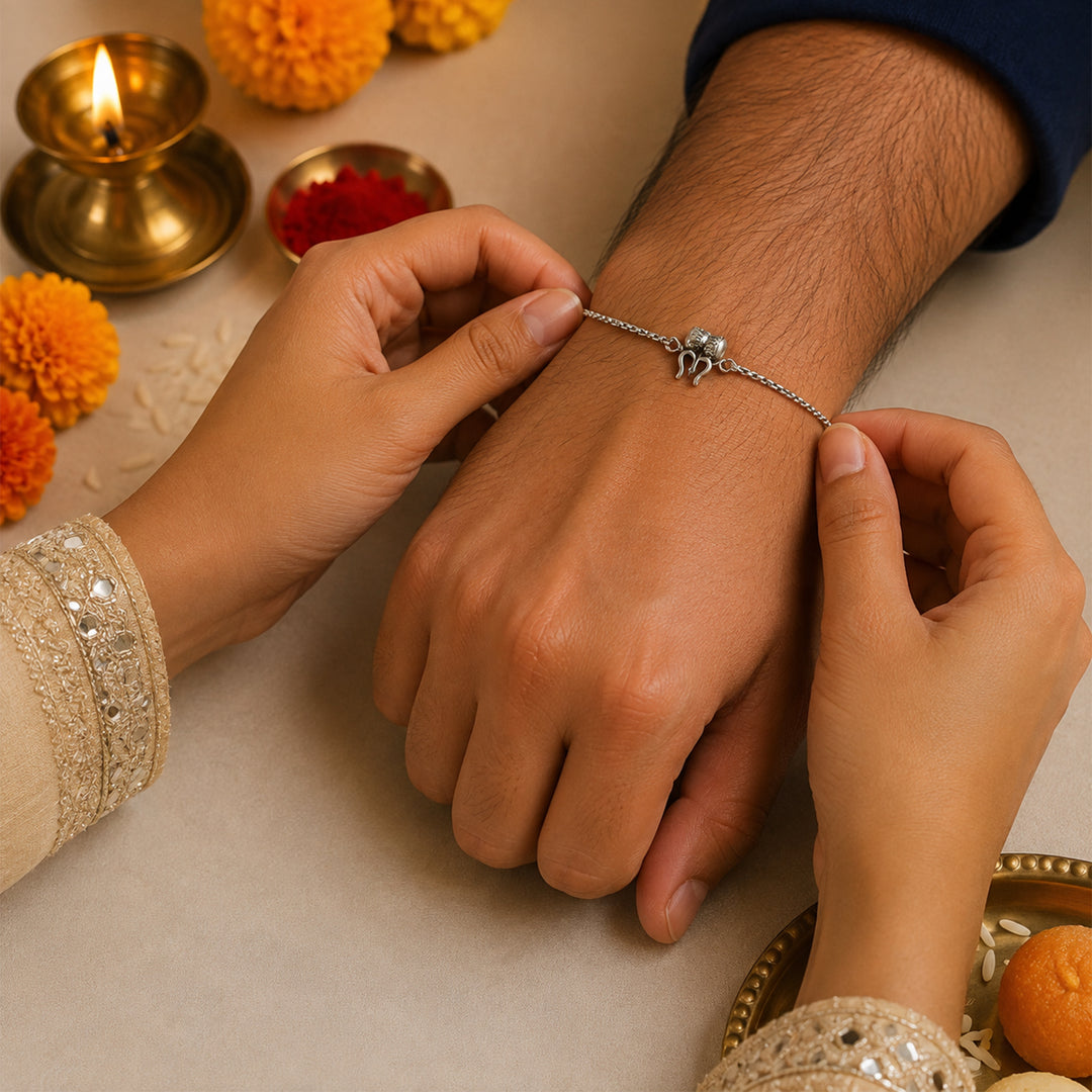 Taraash 925 Sterling Silver Trishul Rakhi For Brother