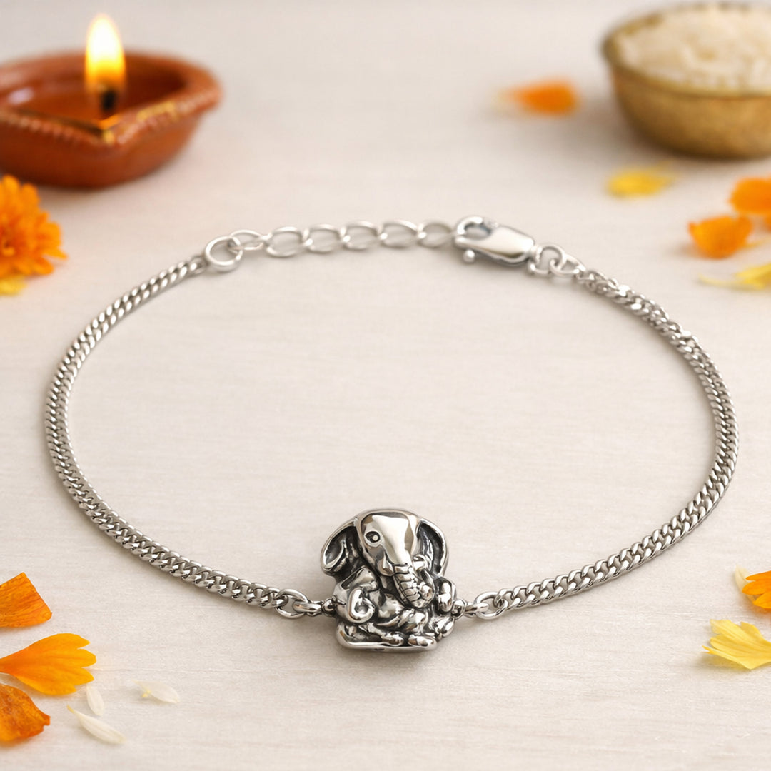 Taraash 925 Sterling Silver Ganpati Rakhi Gift For Brother