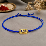 Evil Eye Gold Plated Blue Thread Chandi Rakhi for Brother