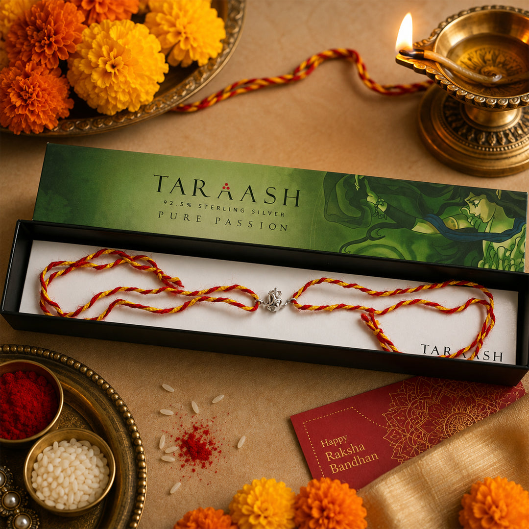925 Silver Rudraksh Om Design Kalava Thread Rakhi for Men