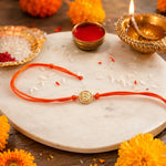 Load image into Gallery viewer, 925 Pure Silver Om Charm Gold Plated Thred Rakhi for Brother
