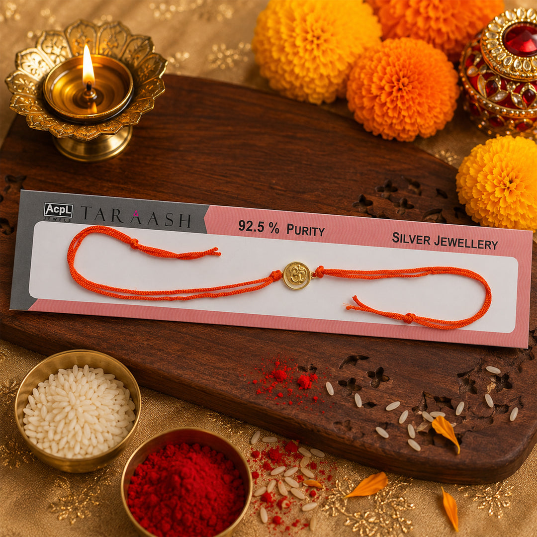 925 Pure Silver Om Charm Gold Plated Thred Rakhi for Brother