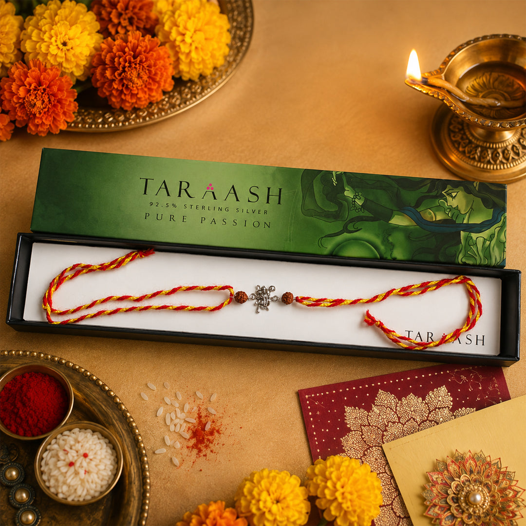 925 Pure Silver Hanuman Rudraksha Rakhi Bracelet for Bhai