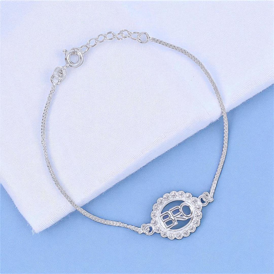 925 Sterling Silver Bro Motif Rakhi Bracelet for Brother