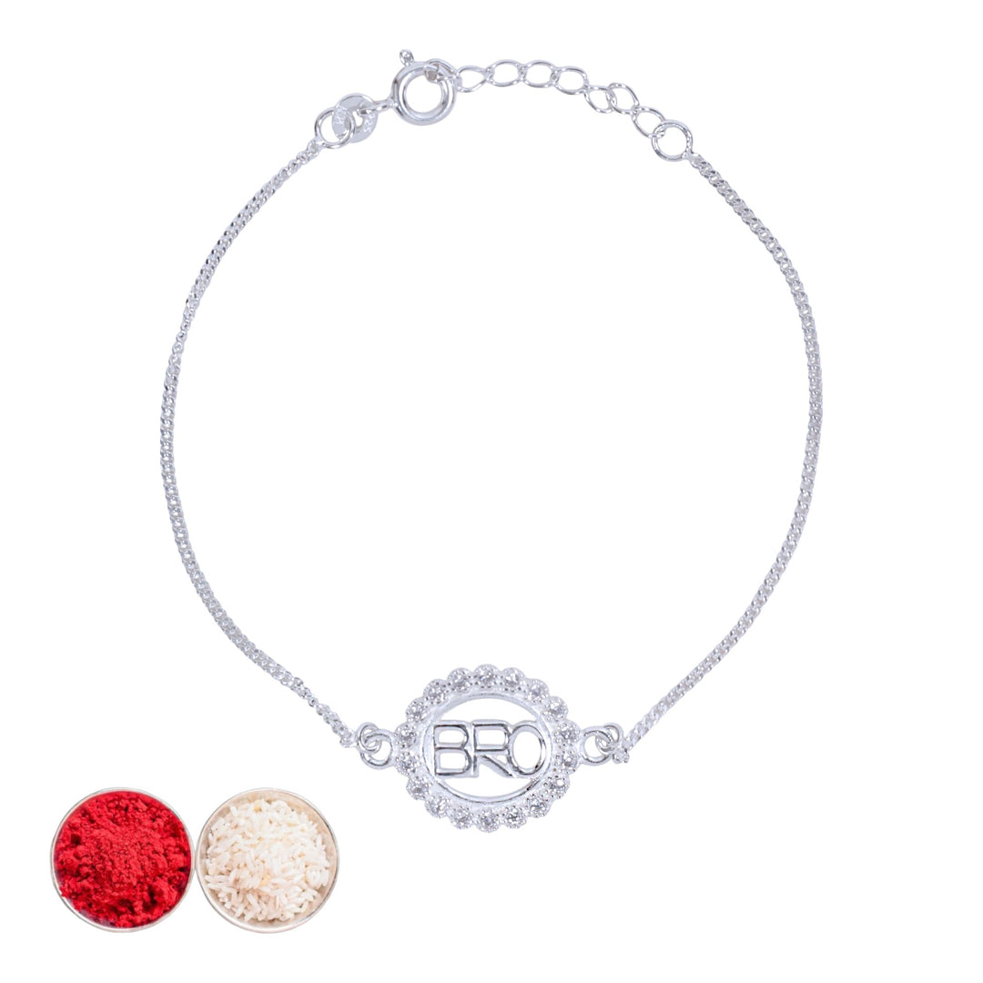 925 Sterling Silver Bro Motif Rakhi Bracelet for Brother