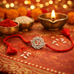 Load image into Gallery viewer, 925 Pure Silver Rakhi Bracelet for Brother with Om CZ Floral Motif