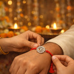 Load image into Gallery viewer, 925 Pure Silver Rakhi Bracelet for Brother with Om CZ Floral Motif