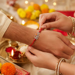 Load image into Gallery viewer, 925 Silver Shiv Trishul Red Cotton Thread Rakhi for Brother